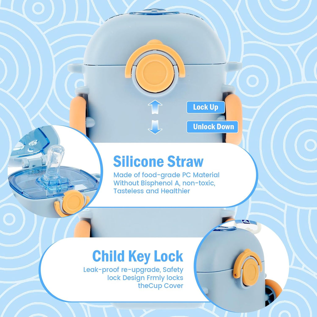 Bus Water Bottle For Kids Cute Portable Water Cup in Bus Shape 500ml Leakproof Toy Bus Water Bottle with Straw Adjustable Shoulder Strap for Girls Boys School Home Outdoor Drinking Bottle(blue)