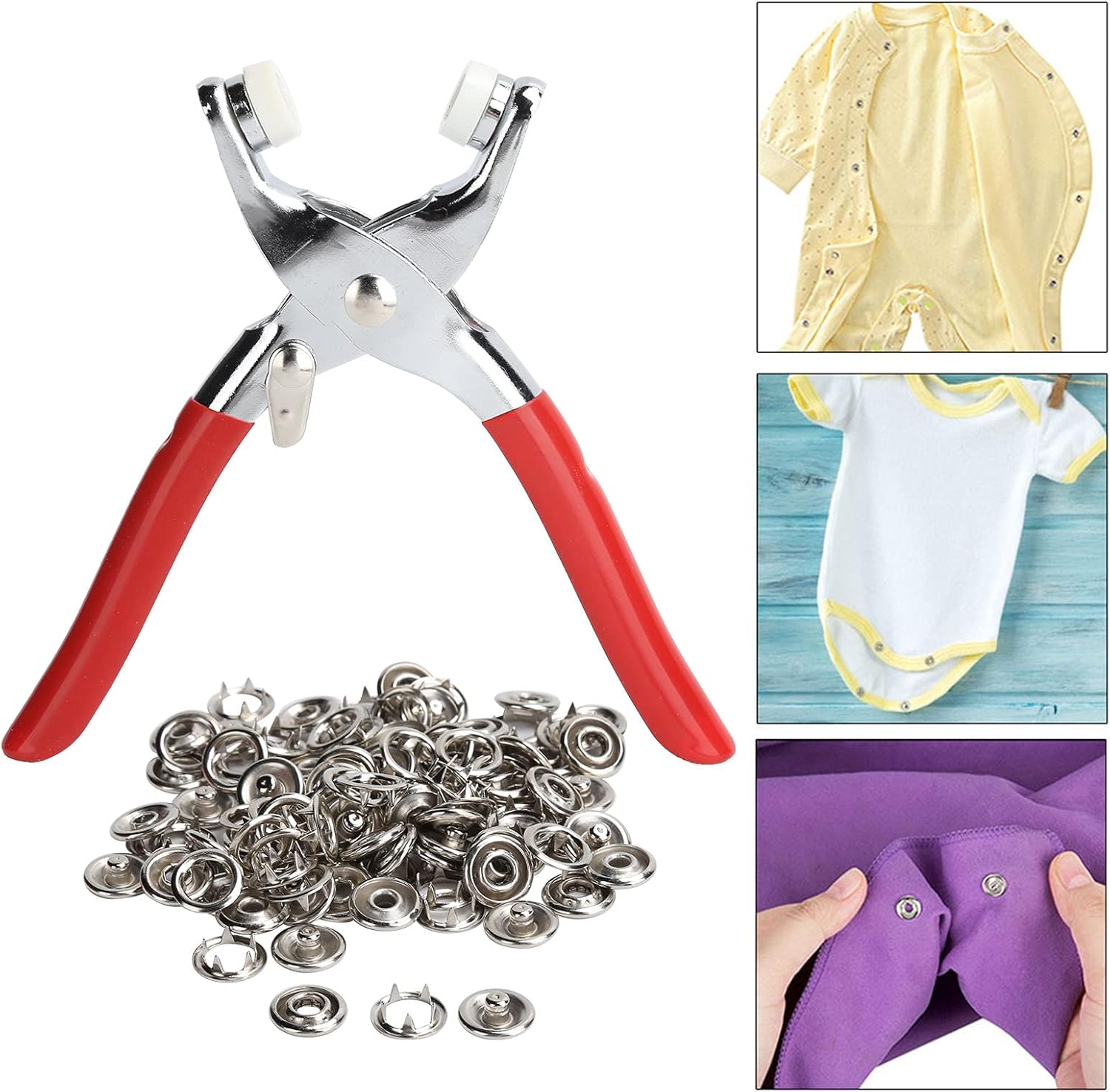 50 Sets Metal Snaps Buttons, Stainless Steel Pliers Press Set, Prong Snap Button Fasteners Kit, Sewing Handcraft Tool for Clothing Leather Crafting Sewing