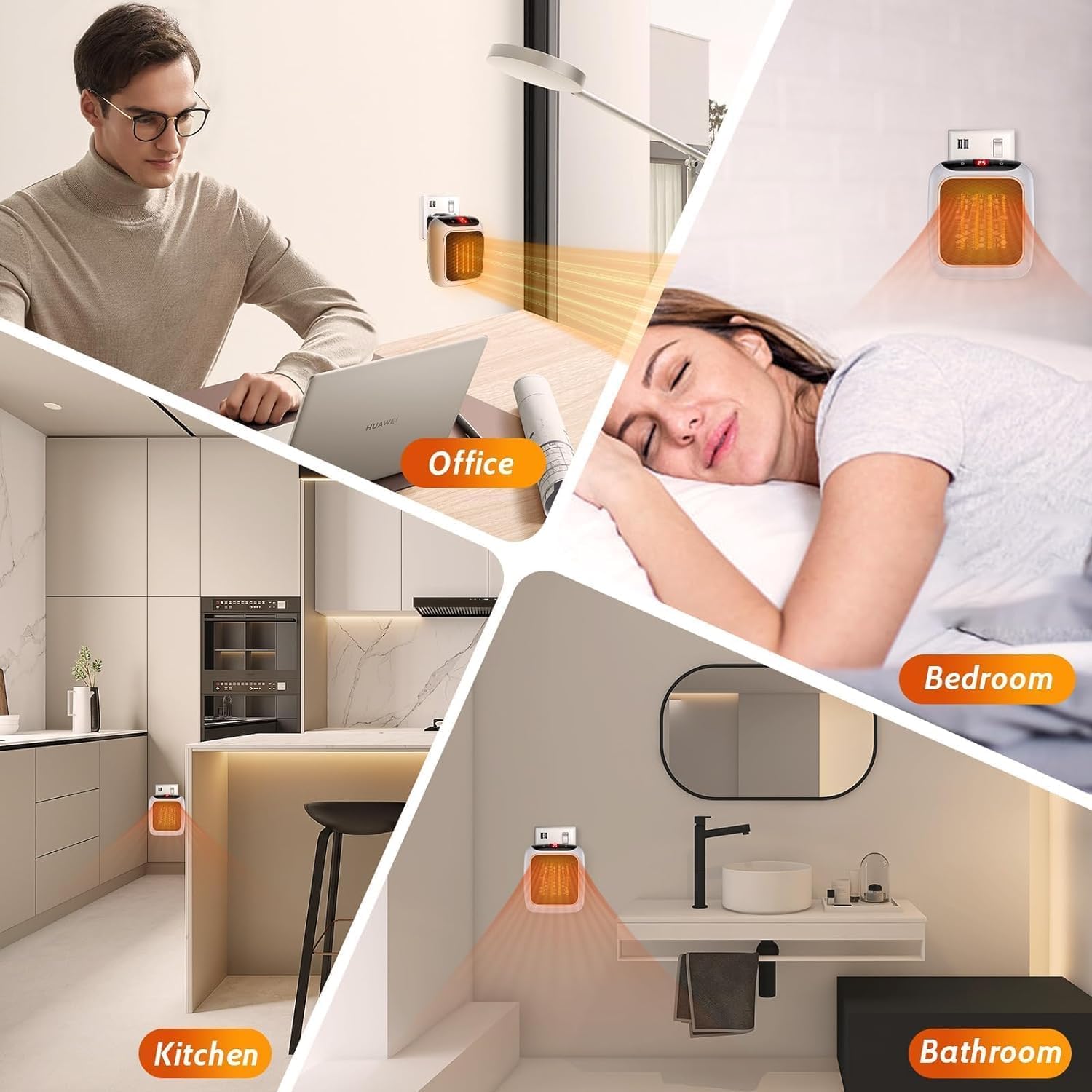 Electric New Handy Heater Turbo Wall-Outlet 800 Watts with Temperature Control Remote| Mini Heater, Portable Heater| Mini Heater for Bedroom (Office Work Room, Bathrooms, Rooms) - CREZO GREY