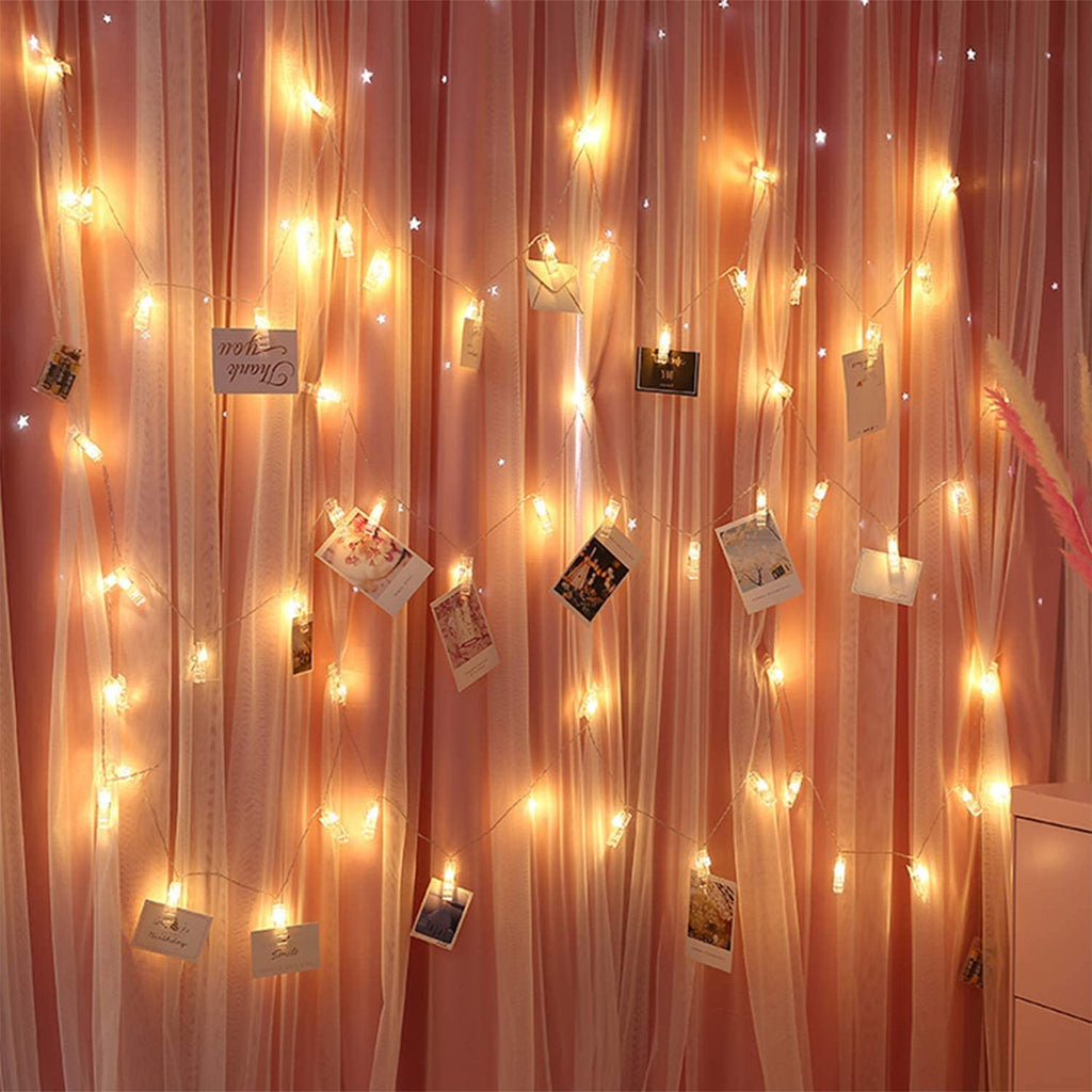 Lixada Fairy Lights Photo Clip String Lights - 7.22FT 20 LED Warm White Battery Powered Photo String Lights for Hanging Pictures Cards in Living Room Bedroom Party Wall Wedding