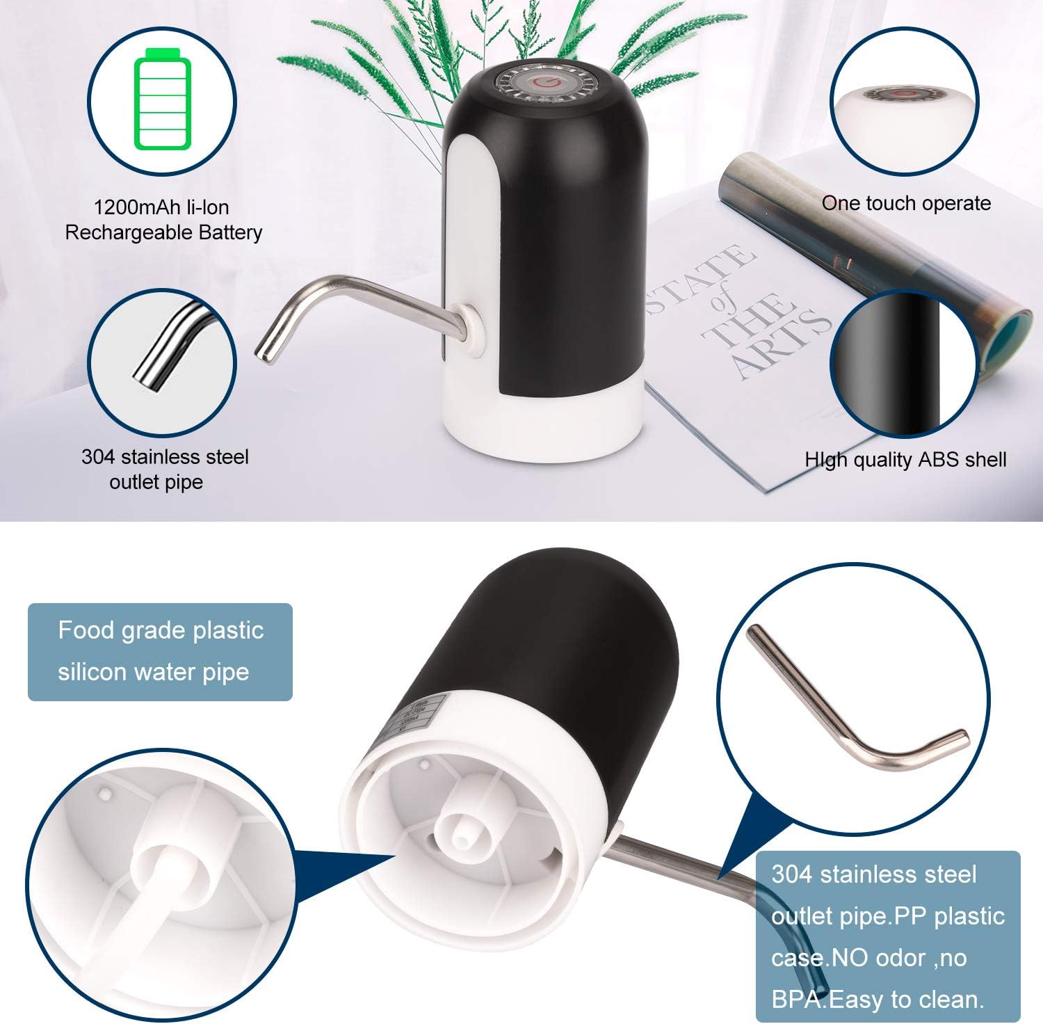 5 Gallon Rechargeable Water Dispenser - One Button Pump with Replaceable Suction & Outlet Pipe