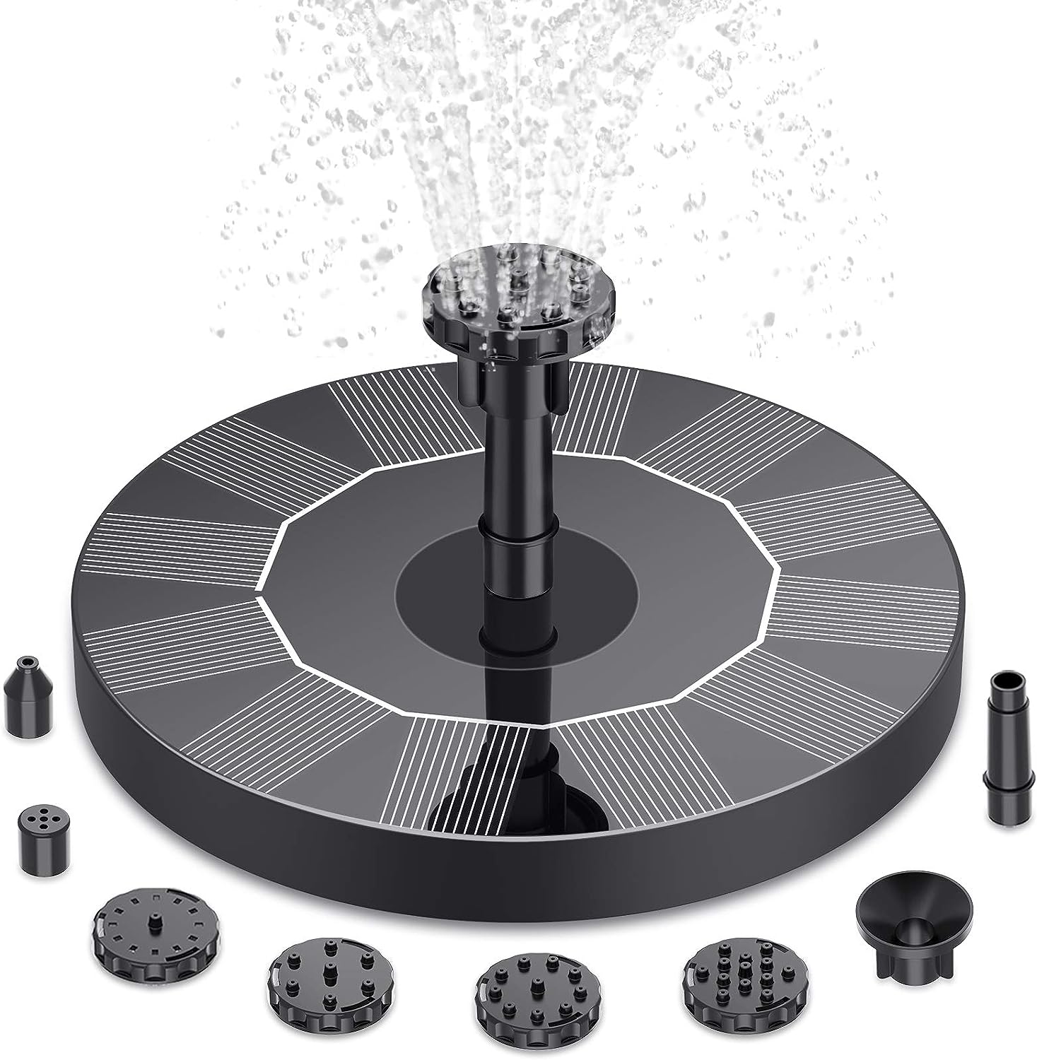 AISITIN 1.5W / 2.5W Solar Bird Bath Fountain with 6 Nozzles, Solar Fountain Pump for Bird Bath, 6.7" Solar Powered Floating Water Fountain Pump for Bird Bath, Ponds, Garden, Fish Tank and Outdoor