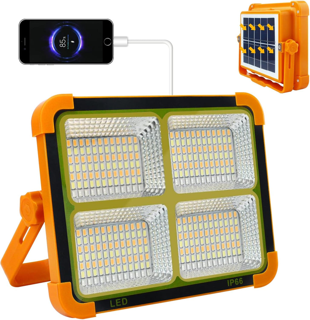 Solar Portable Camping Light with Stand, 100W 3000mAh Battery Rechargeable Light with 4 Modes, LED Cordless Flood Lights for Work, Emergency Power Failure, Car Repair