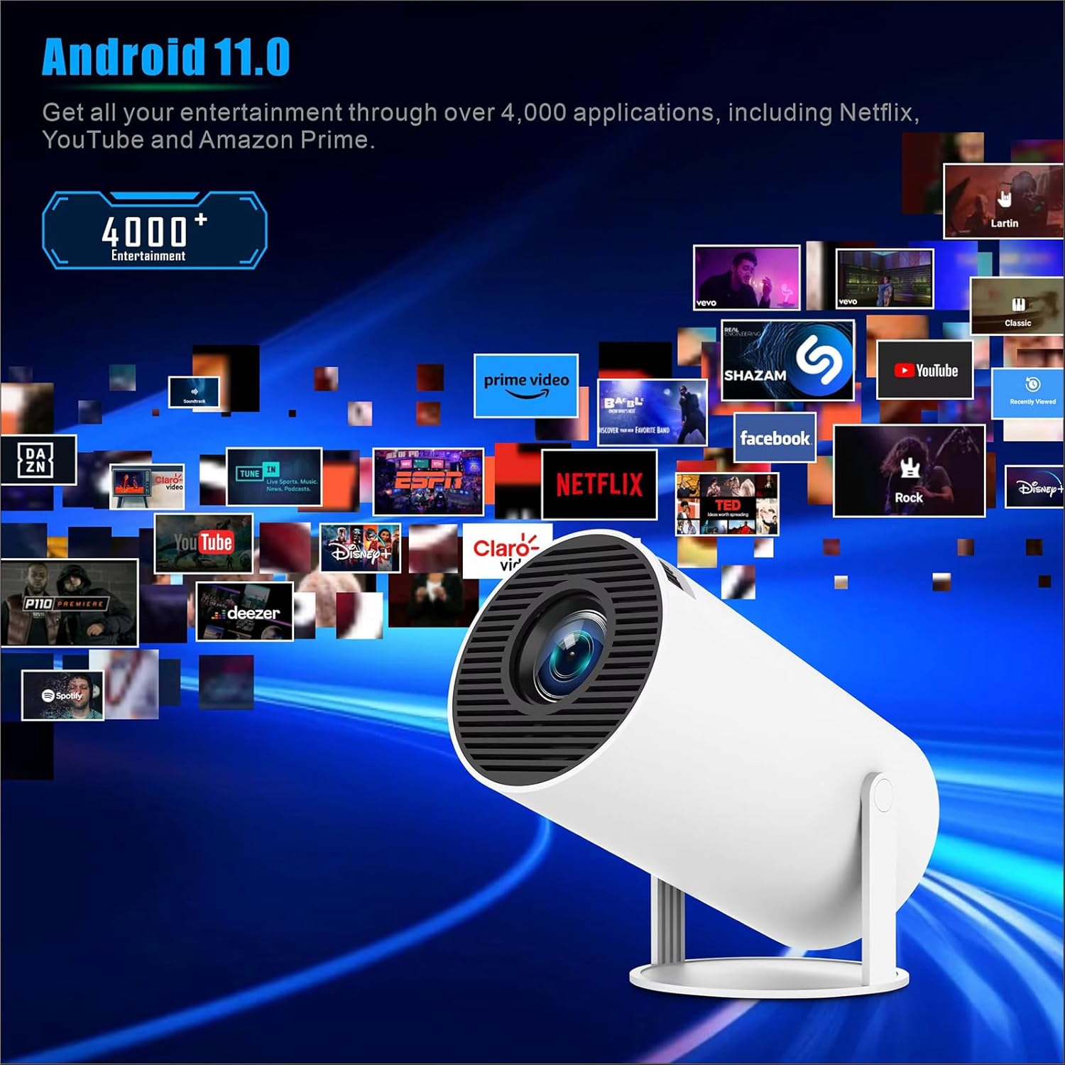 ihero WIFI Smart Mini Projector, Portable, 180 Degree, HDR ULTRA HD 1080P, Dual-Band WiFi 6 5G, Bluetooth 5.0, Android 11, 130 Inch Display, For Phone/PC/Laptop/PS5/Stick, 1080 Home Cinema Projector, HDMI