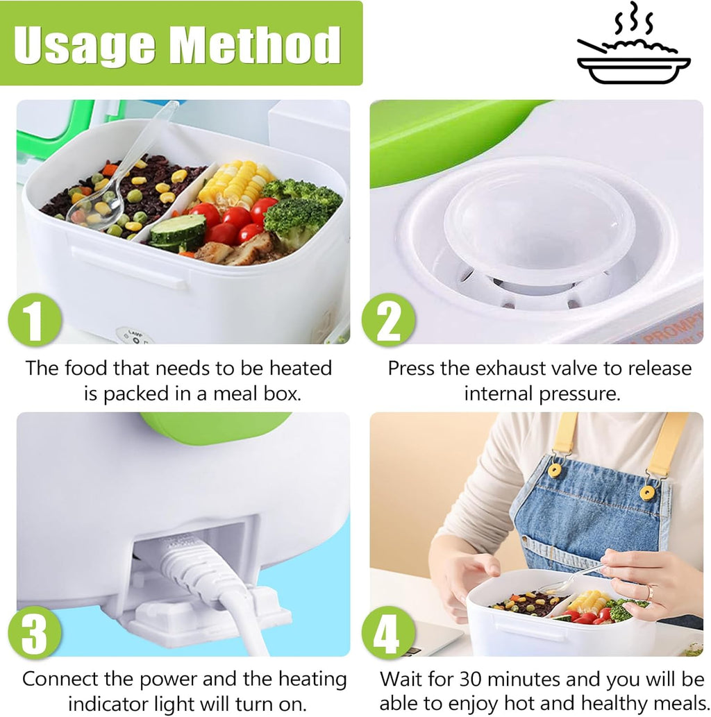 Electric Lunch Box 220V Food Heating Lunch Hot Box Portable Insulated Bento Box Electric Lunch Container for Office Travel Home (Green)