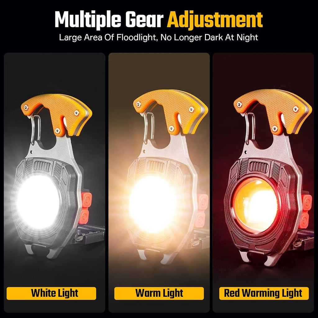 Keychain LED Flashlights, Rechargeable Flashlight Torch 7 Light Modes with Cigarette Lighter,Whistles,Screwdriver,Bottle Opener,Magnet Base Multifunction Emergency Use COB Light for Camping Outoor