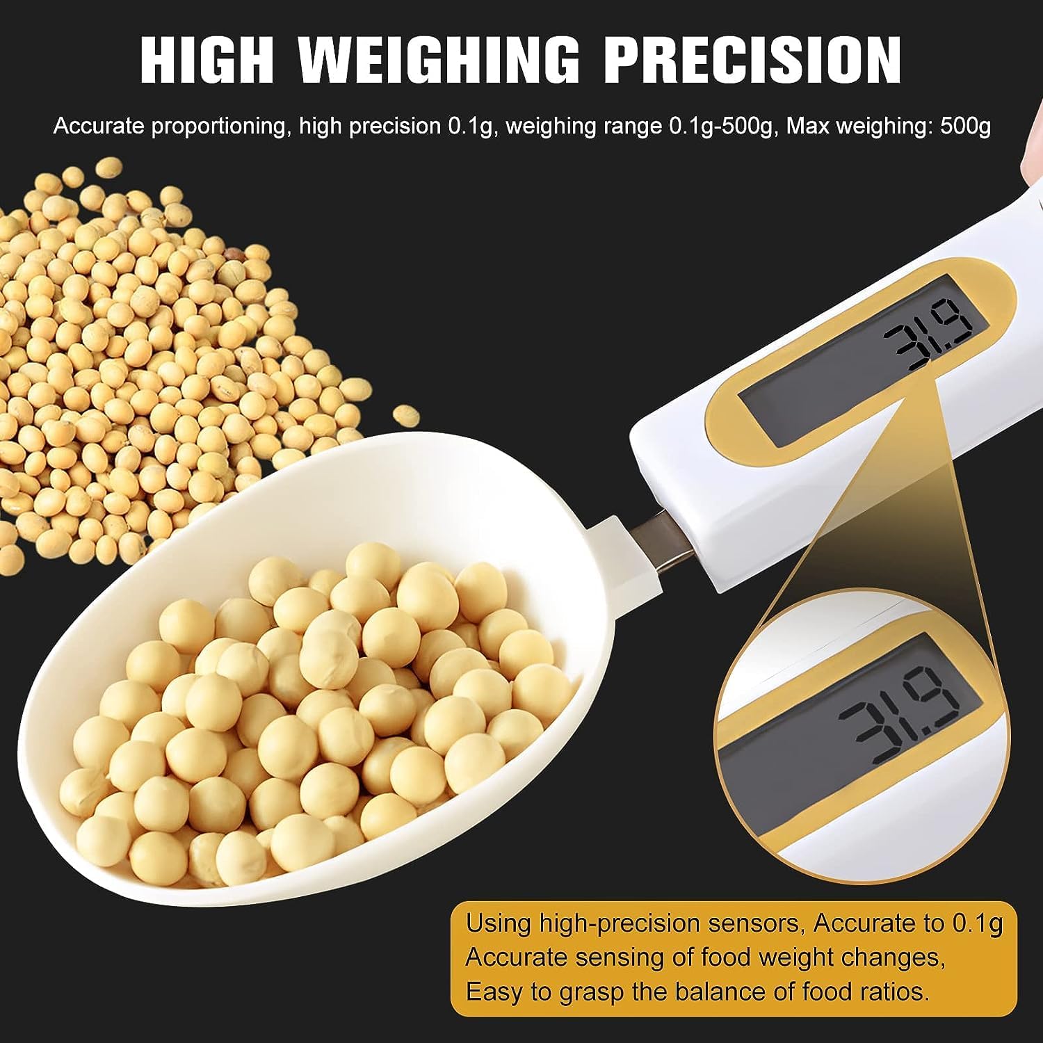 Digital Spoon Scale Electronic Measuring Spoon with 2 Replaceable Spoons, Food Coffee Weigh Scale High Precision for Home 500/0.1g, Digital Food Spoon Scale, Kitchen Scales with LCD Display
