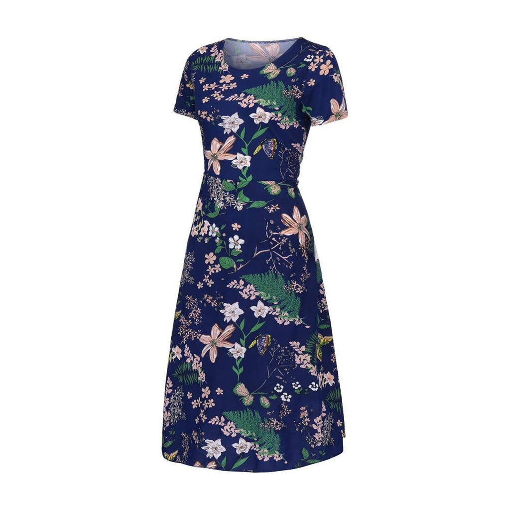 Cocktail Dresses for Women Plus Size Summer Fashion Dress Women Beach Sleeve Printing Mid-Calf Short Women's Dress Dress for Women New Year