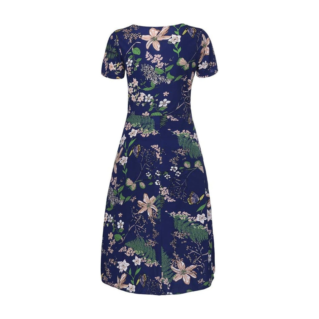 Cocktail Dresses for Women Plus Size Summer Fashion Dress Women Beach Sleeve Printing Mid-Calf Short Women's Dress Dress for Women New Year