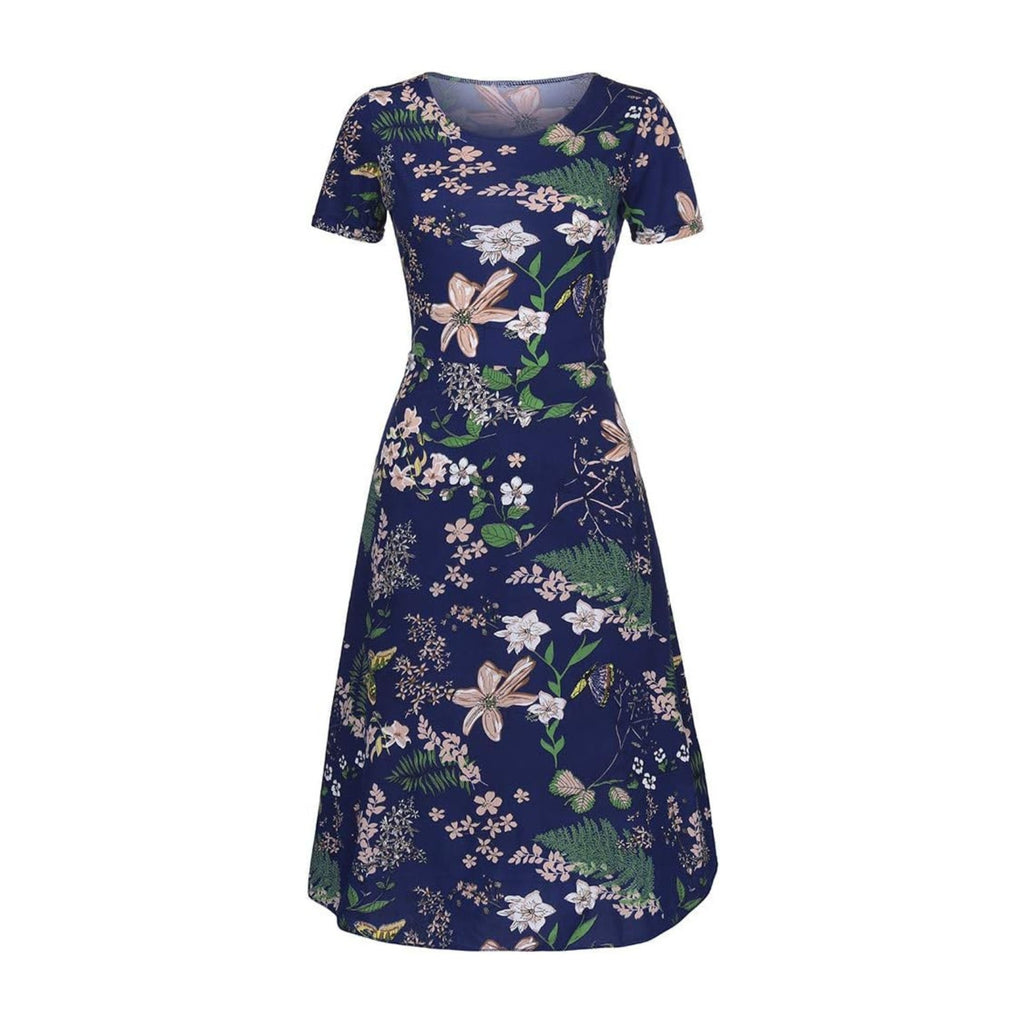 Cocktail Dresses for Women Plus Size Summer Fashion Dress Women Beach Sleeve Printing Mid-Calf Short Women's Dress Dress for Women New Year