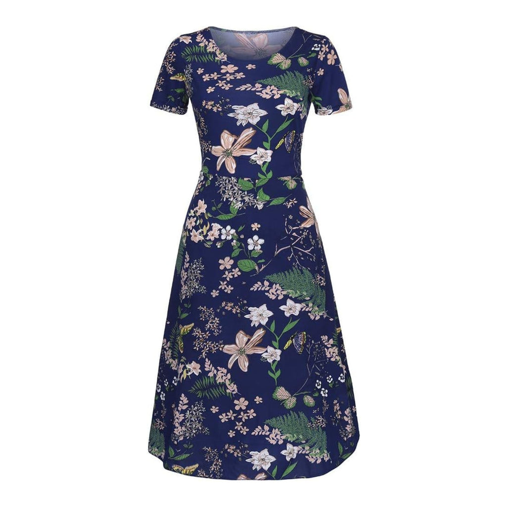 Cocktail Dresses for Women Plus Size Summer Fashion Dress Women Beach Sleeve Printing Mid-Calf Short Women's Dress Dress for Women New Year