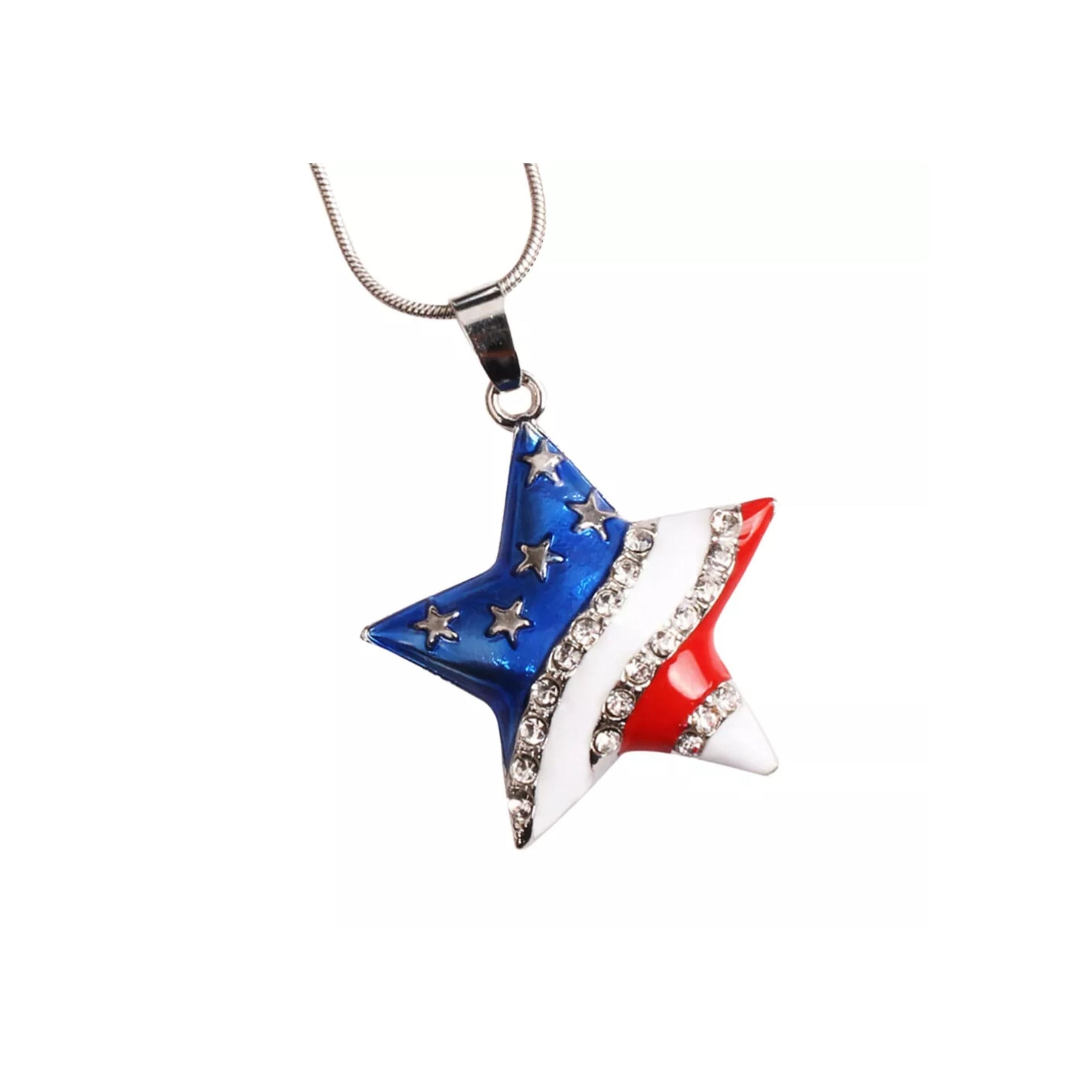 Rhinestone Necklace Crystal Pendant Necklace American Flag Pendant
