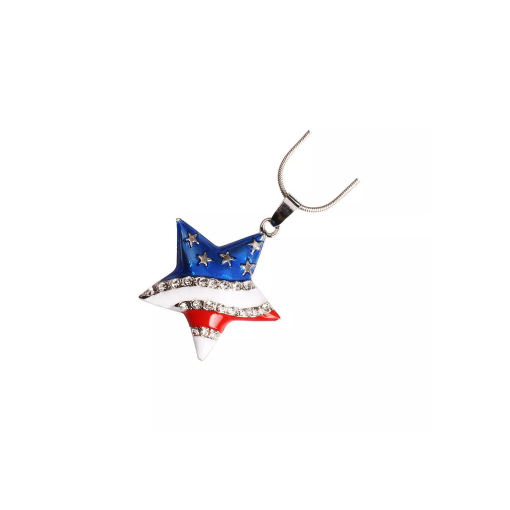 Rhinestone Necklace Crystal Pendant Necklace American Flag Pendant