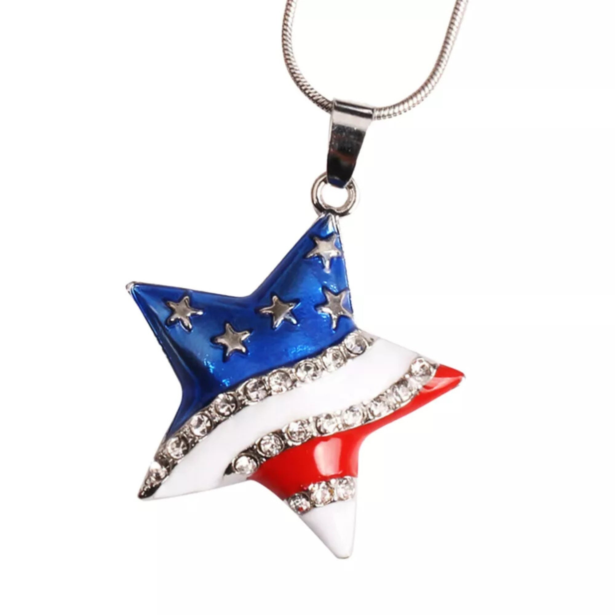 Rhinestone Necklace Crystal Pendant Necklace American Flag Pendant