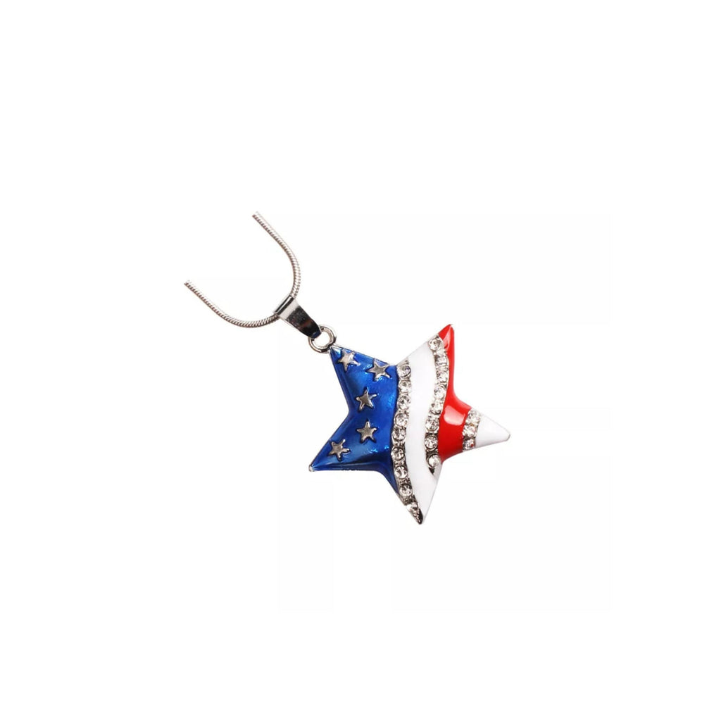 Rhinestone Necklace Crystal Pendant Necklace American Flag Pendant