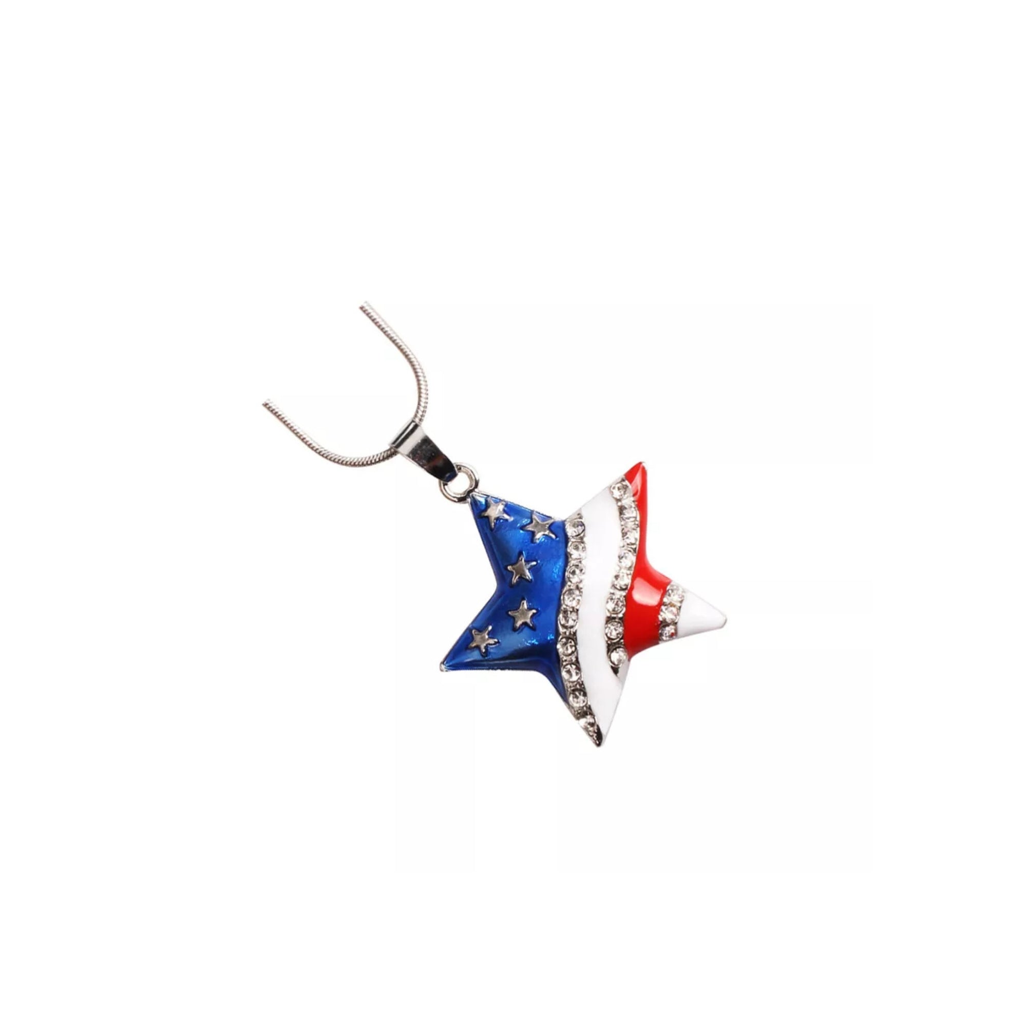 Rhinestone Necklace Crystal Pendant Necklace American Flag Pendant