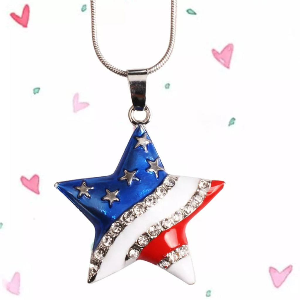 Rhinestone Necklace Crystal Pendant Necklace American Flag Pendant