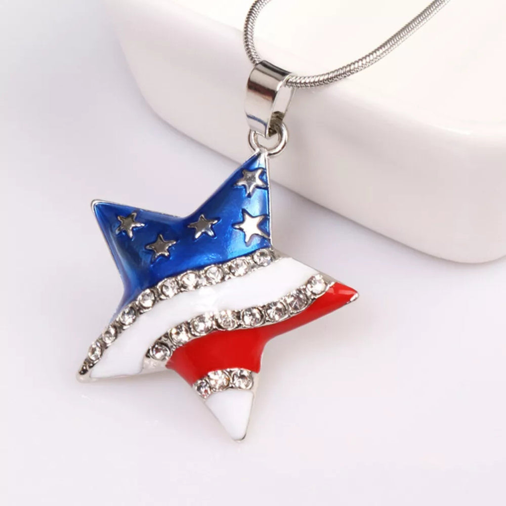 Rhinestone Necklace Crystal Pendant Necklace American Flag Pendant