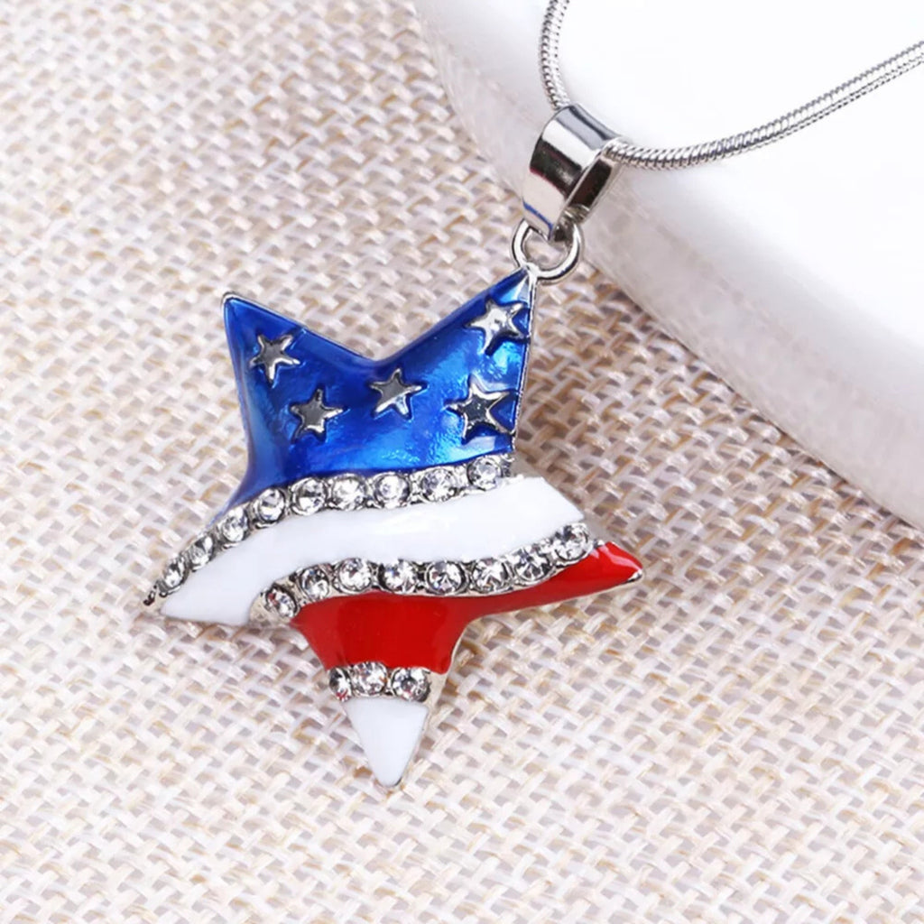 Rhinestone Necklace Crystal Pendant Necklace American Flag Pendant