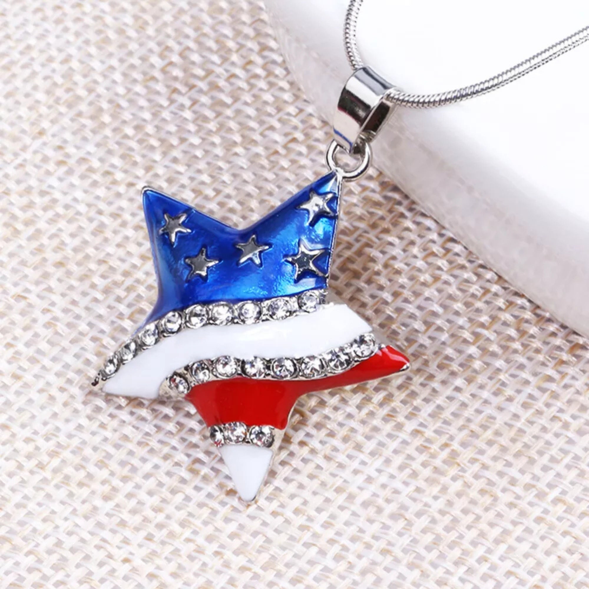 Rhinestone Necklace Crystal Pendant Necklace American Flag Pendant