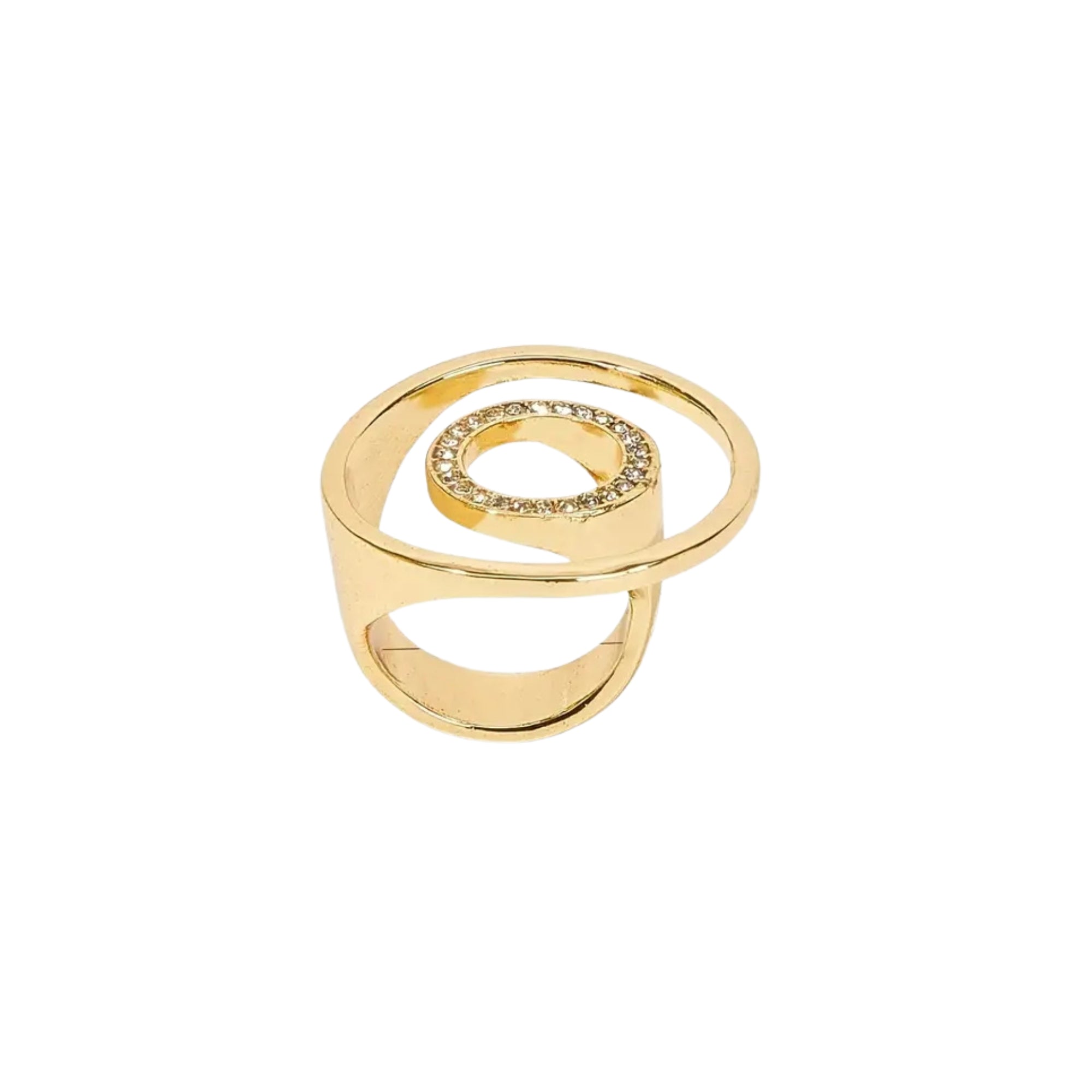 1pc Stylish Ring Exaggerated Hollow Circle Design 18k Gold Plated Inlaid Rhinestone Match Daily Outfits Party Accessory Suitable For Women