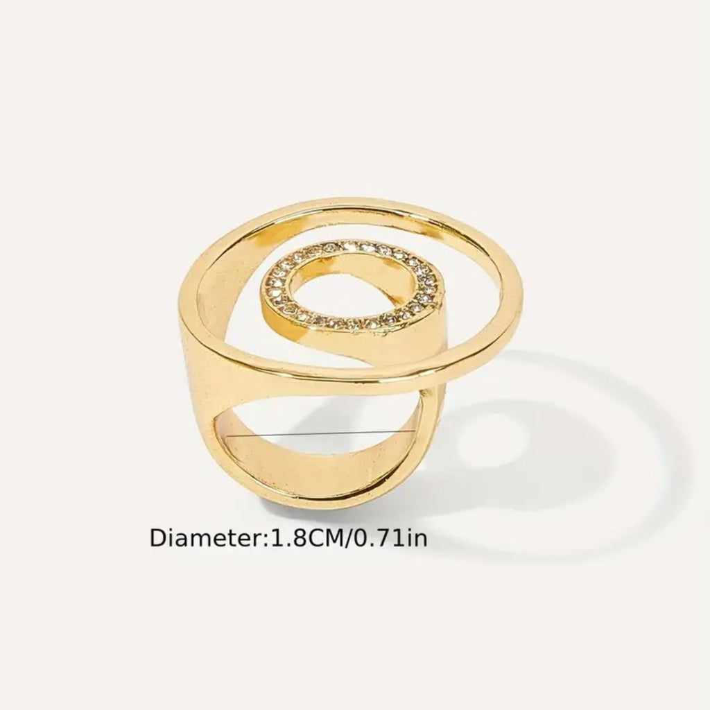 1pc Stylish Ring Exaggerated Hollow Circle Design 18k Gold Plated Inlaid Rhinestone Match Daily Outfits Party Accessory Suitable For Women