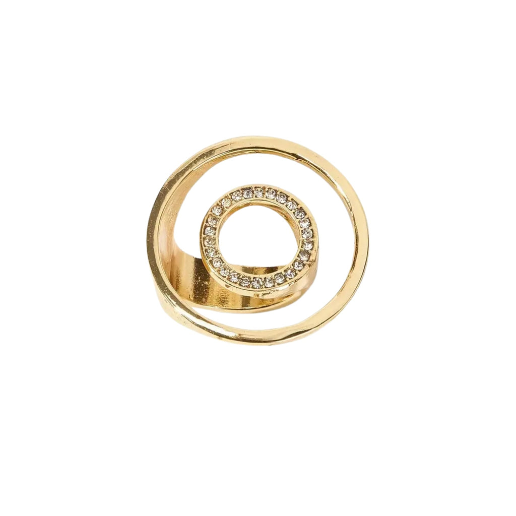 1pc Stylish Ring Exaggerated Hollow Circle Design 18k Gold Plated Inlaid Rhinestone Match Daily Outfits Party Accessory Suitable For Women