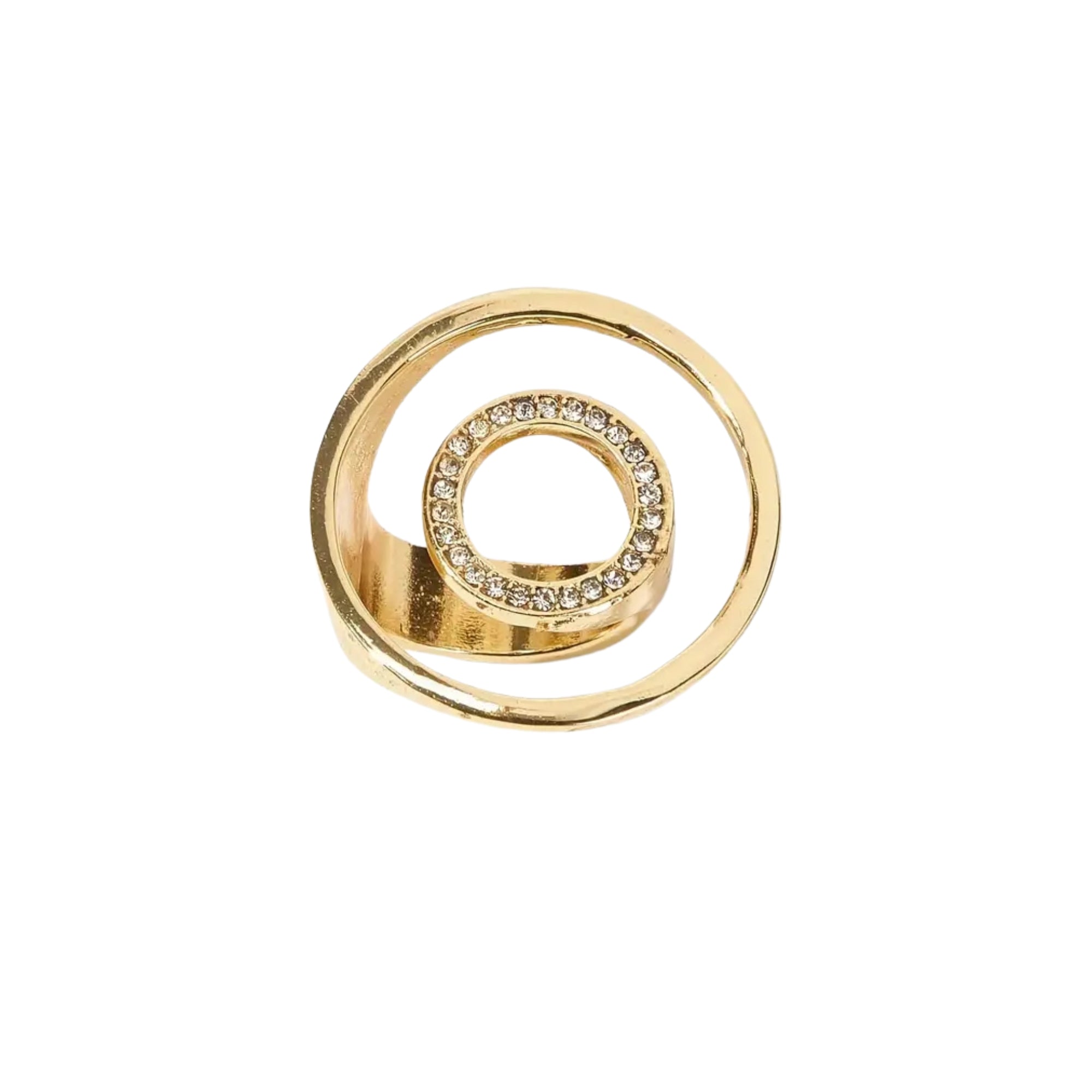1pc Stylish Ring Exaggerated Hollow Circle Design 18k Gold Plated Inlaid Rhinestone Match Daily Outfits Party Accessory Suitable For Women