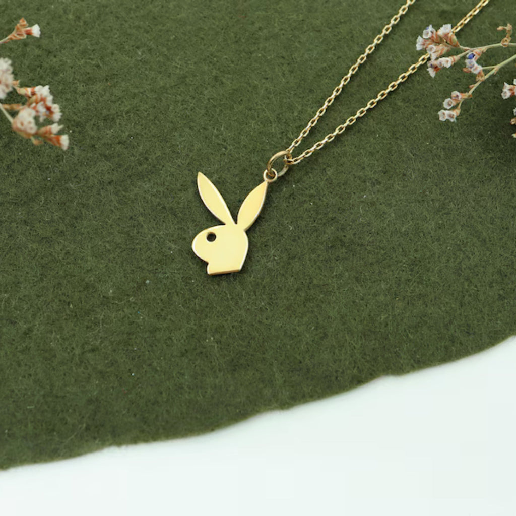 Playboy Necklace in 14K Solid Gold, Bold Pendant, Bunny jewelry, Playboy Jewelry,Gift for her, Playboy Buny Jewelry, Christmas Gifts