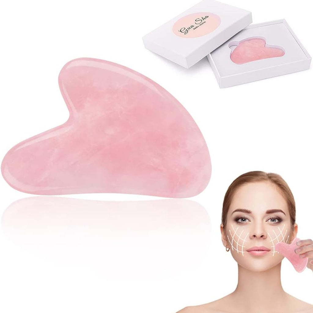 Gua Sha Stone Pink, Hillylolly Gua Sha Stone Face Pink, Gua Sha Stone Rose Quartz, Skin Tightening for Chin, Cheek, Neck, Back, Spa (Pink)