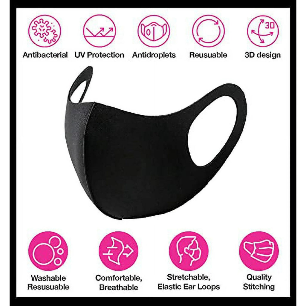 CBC Crown Unisex Adult 5 Pack Black Solid Color Reusable Cloth Face Mask