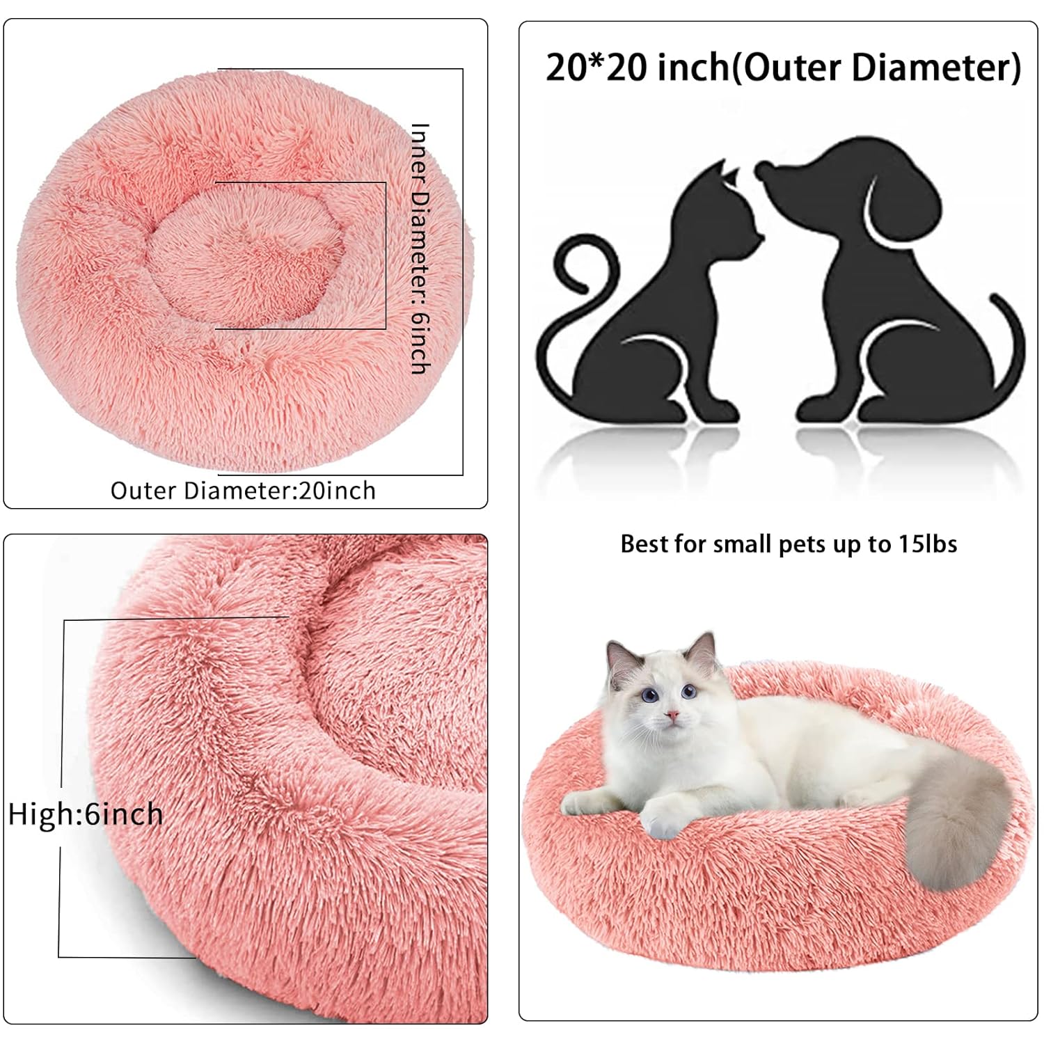 Cat Beds for Indoor Cats,20 Inch Dog Bed for Small Melium Large Dogs, Washable-Round Pet Bed for Puppy and Kitten with Slip-Resistant Bottom