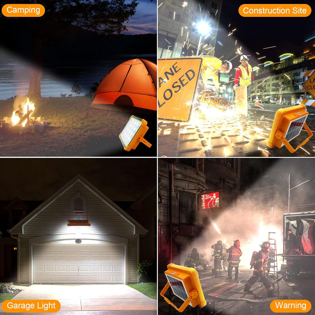 Solar Portable Camping Light with Stand, 100W 3000mAh Battery Rechargeable Light with 4 Modes, LED Cordless Flood Lights for Work, Emergency Power Failure, Car Repair