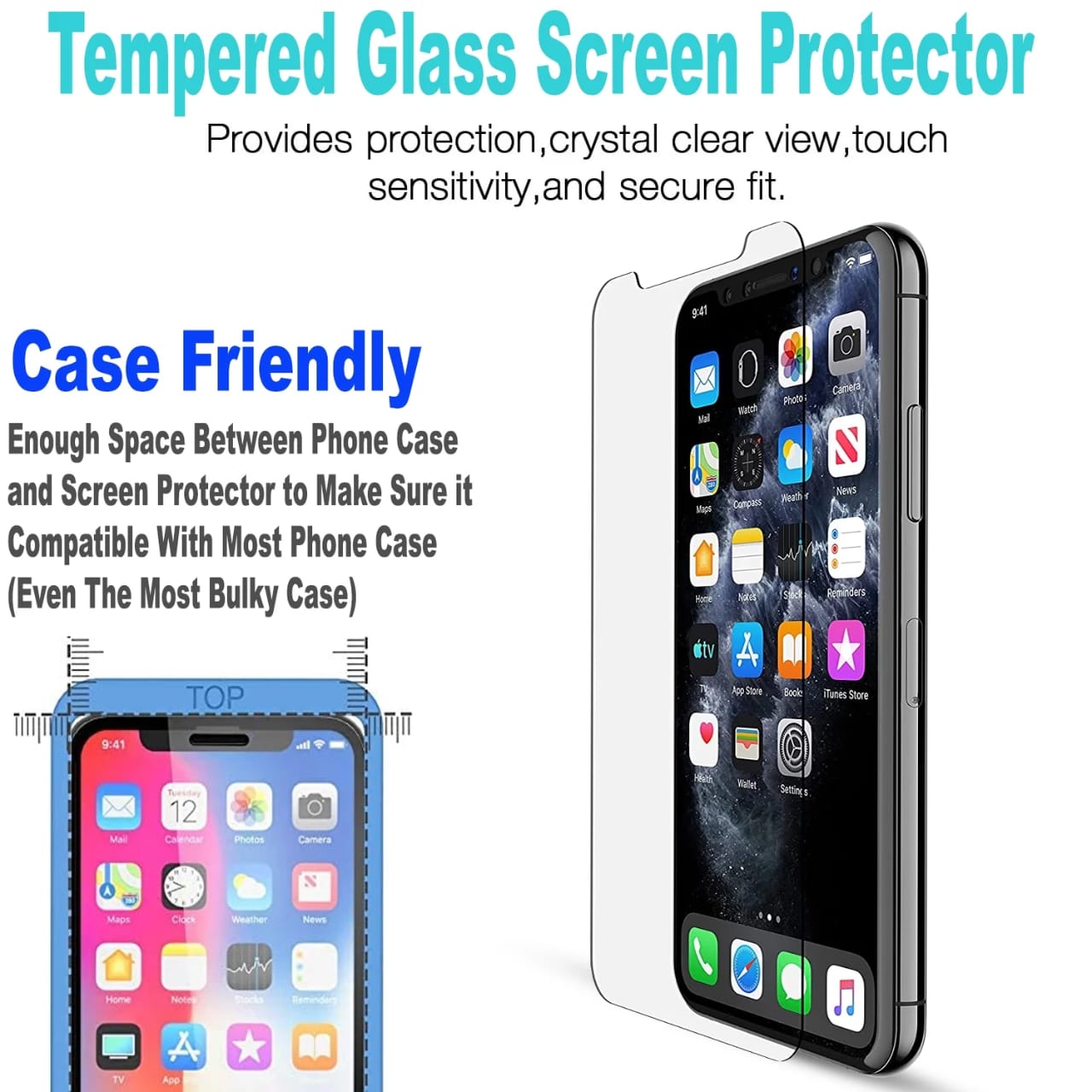 iPhone 11 Case, Included [Tempered Glass Screen Protector], Starshop Premium Leather Wallet Pocket Credit Card Slots-Black