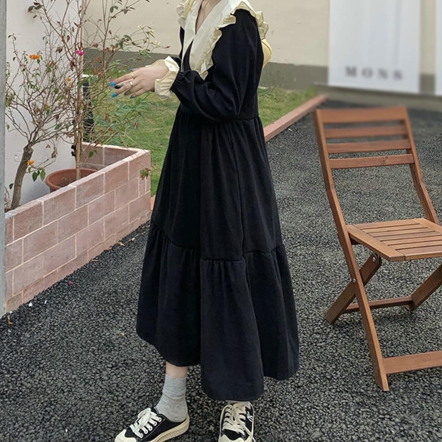Dress, Dress Women Collar Minimalist All-match Casual Autumn Tender Preppy Style Elegant College Hot Sale (Size : M)