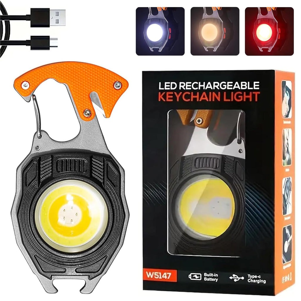 Keychain LED Flashlights, Rechargeable Flashlight Torch 7 Light Modes with Cigarette Lighter,Whistles,Screwdriver,Bottle Opener,Magnet Base Multifunction Emergency Use COB Light for Camping Outoor