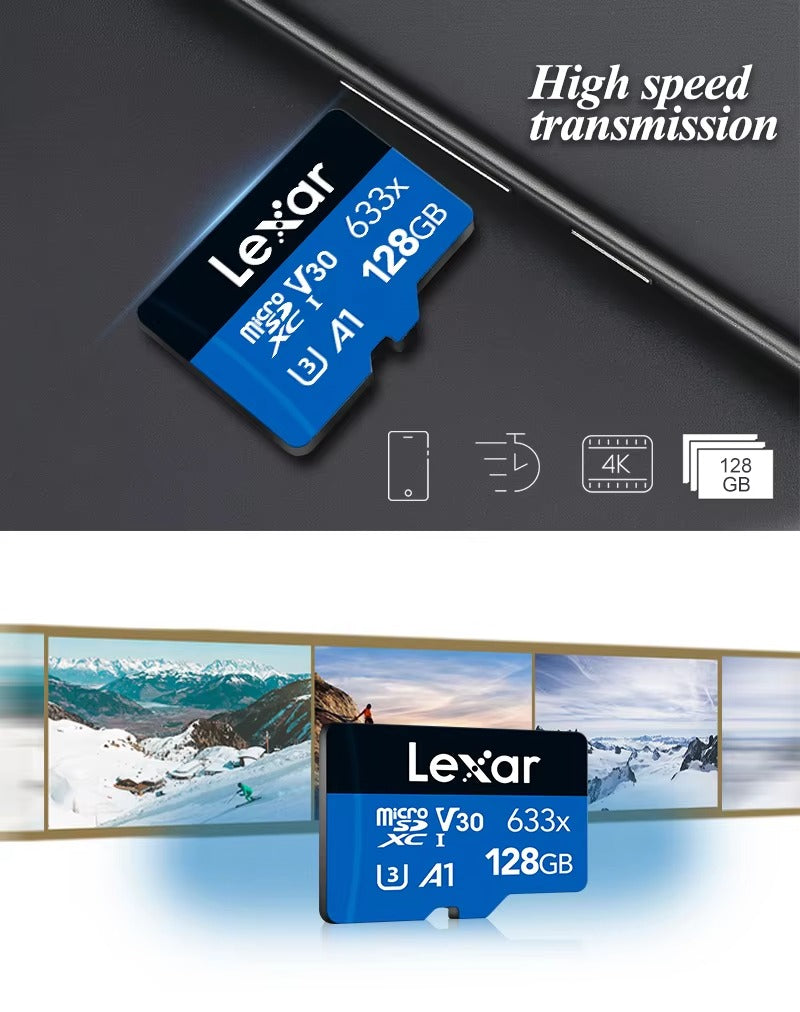 Original Lexar Memory Card 633x 32GB 64GB 128GB 256GB Read Speed up to 95MB/s Class 10 Micro SD Card A1 UHS-I TF Micro Sd 4K supported 1 Year Brand Warranty