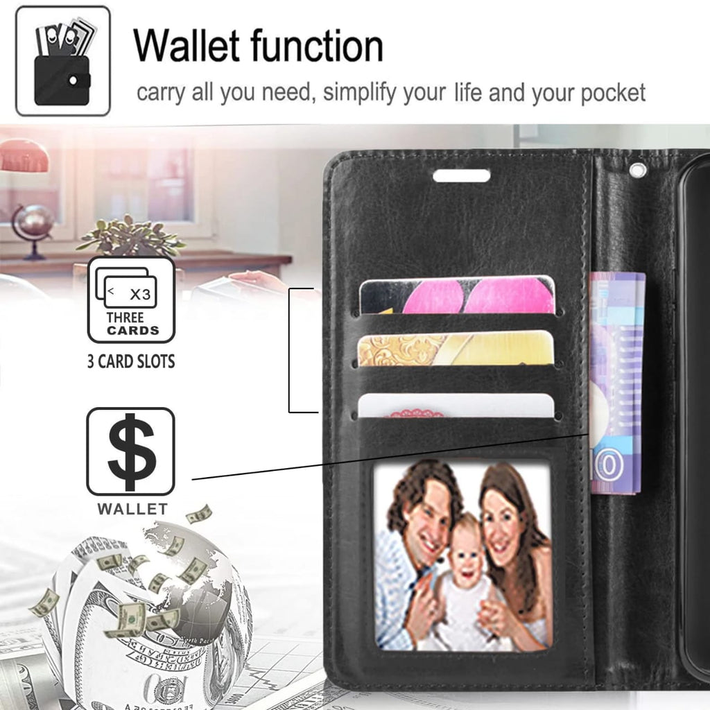 iPhone 11 Case, Included [Tempered Glass Screen Protector], Starshop Premium Leather Wallet Pocket Credit Card Slots-Black