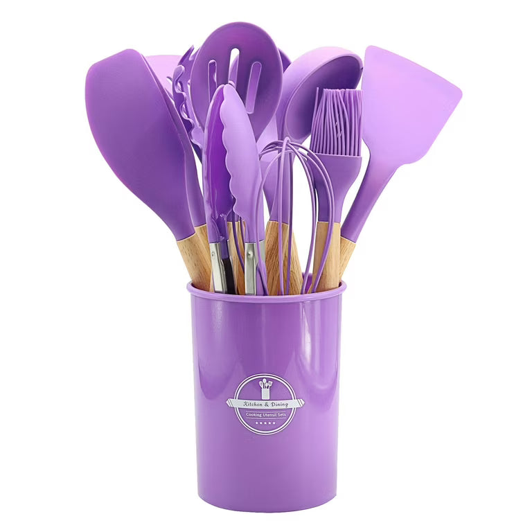 Kitchen Silicone Cookware Set, 12-piece Non-stick Cookware, Heat-resistant, BPA-free, Cooking Tools, Stirring Kitchen Tool Set