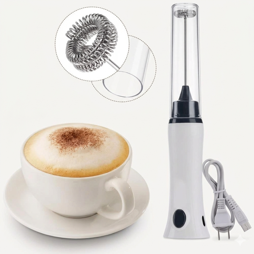 Rechargeable Coffee Beater Handheld Electric Coffee Mixer Frother Automatic Milk Beverage Foamer Cream Whisk Cooking Stirrer Egg Beater With Cover Stainless  with Charging Cable