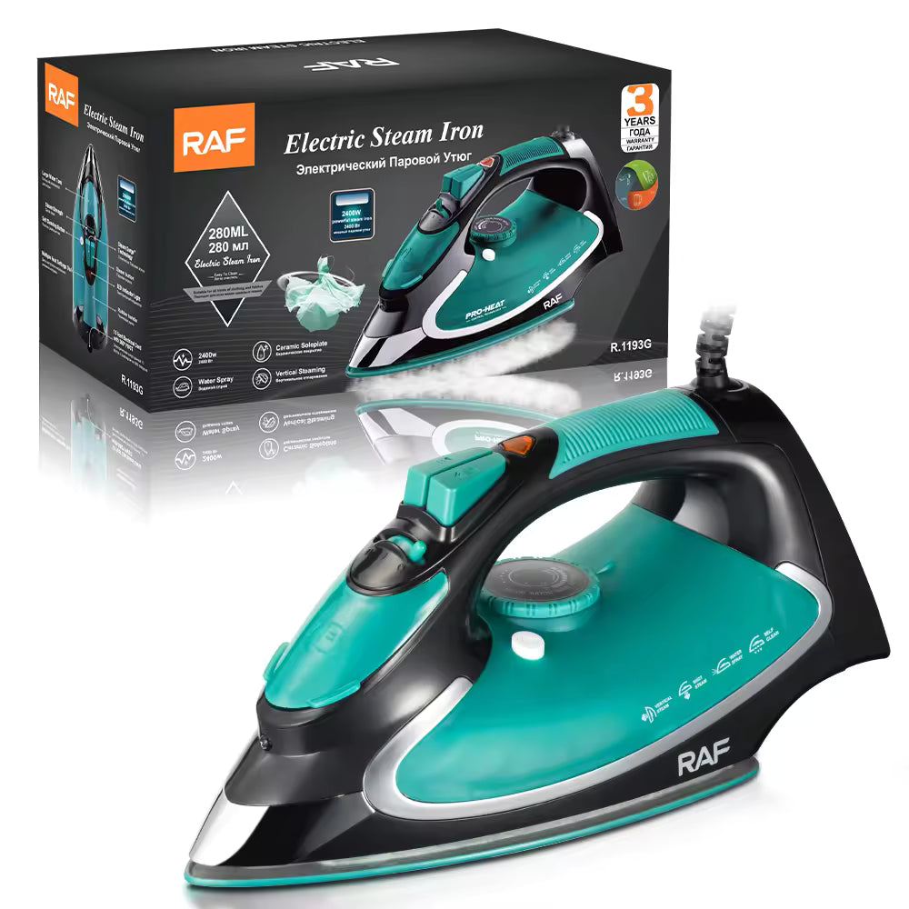 RAF Electric Steam Iron, Ceramic Coated Plate  Flat Iron Home Appliances 2400W, R.1193G