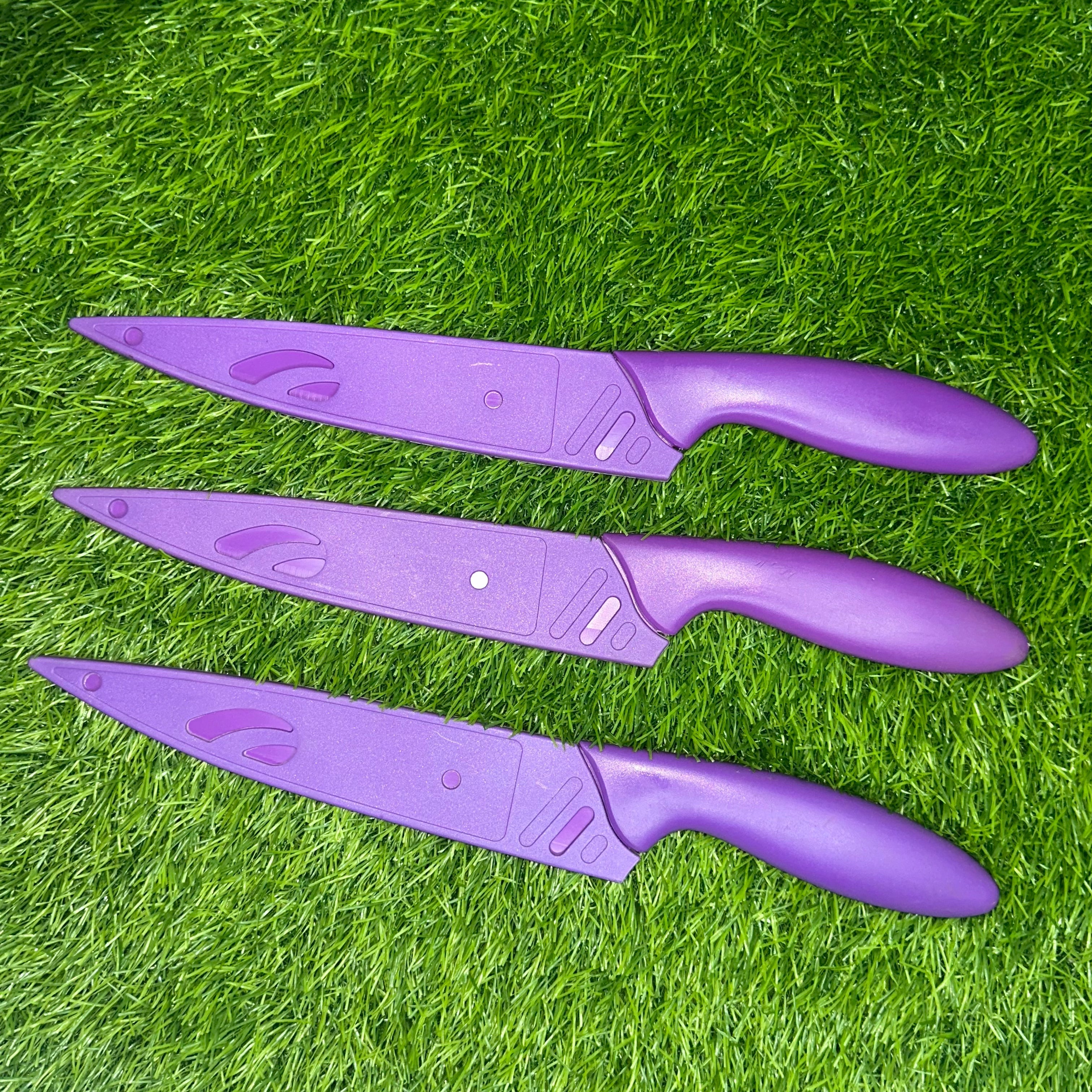 3Pcs 13" Long Multi-Purpose Anti Rust Coating Chef Knife Kitchen Essentials, Regular, Solid Color Sharp Blade Knives