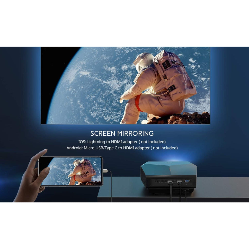 Projector, COOAU A4300 5500 Lumens Home Video Projectors, Support 1080P and 200" Screen Playing with Hi-Fi Speakers, Compatible with TV Stick/Phone/Laptop/DVD Player