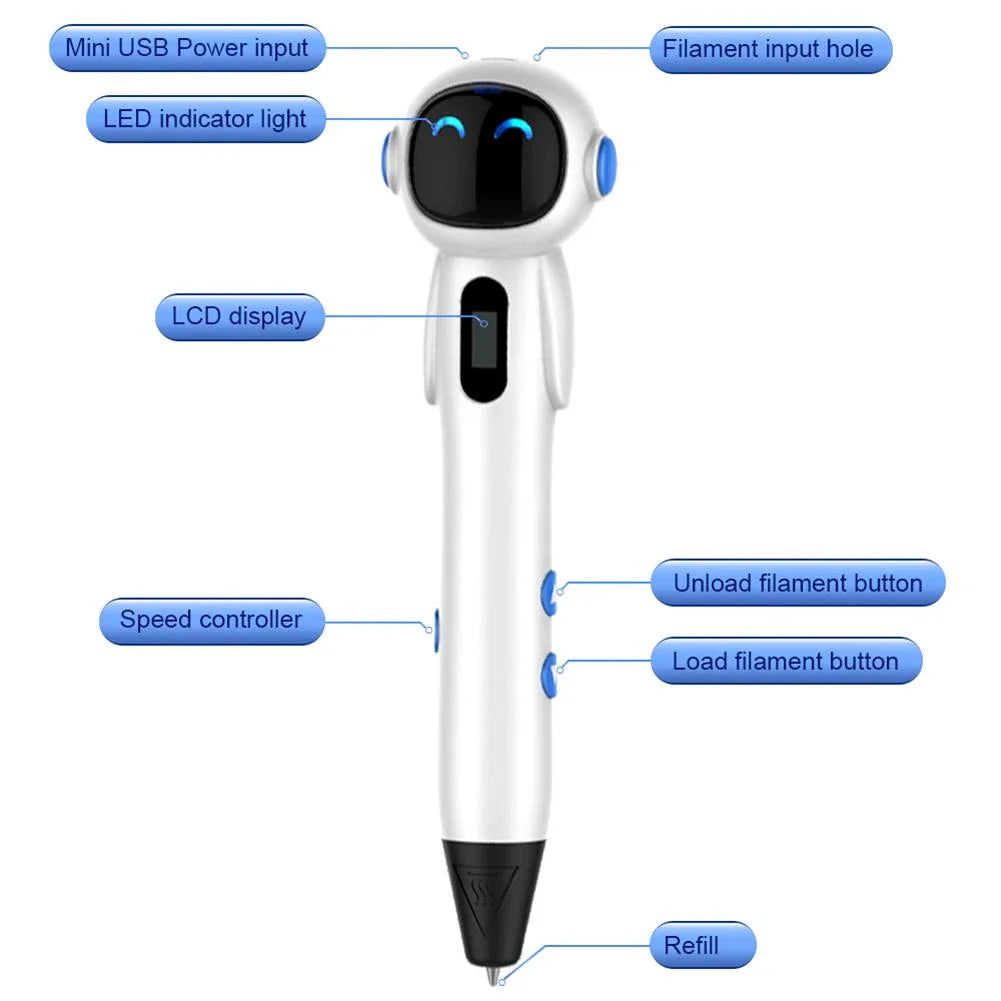 3D Pen,3D Printing Pen 3D Drawing Pen with 12 Color PLA Filament Refills and LCD Display,Safe Intelligent 3D Printer Pen for Kids Toys and Adults Arts Crafts