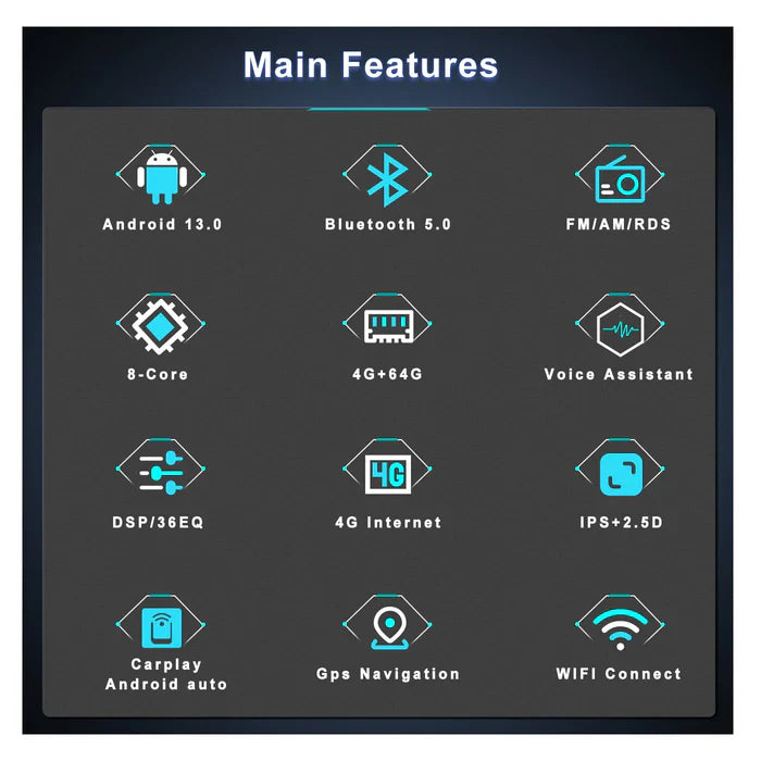 IPS 2.5D 9''Android 13 Car Radio Stereo, 8-core, 6+128GB, with Apple CarPlay & Android Auto&Mirror Link, Support Rear View Camera & Dash Cam Input&Steering Wheel Control