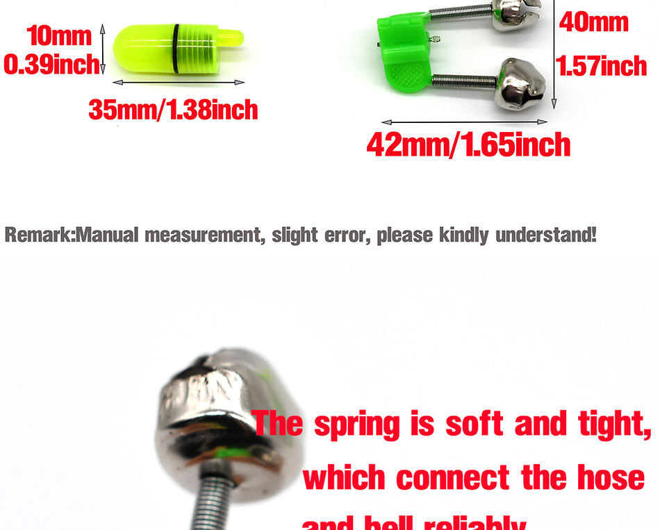 5 Sets LED Night Fishing Rod Bite Bait Alarm Light with Twin Bells Ring Fishing Bite Alarm Indicator On Fishing Rod