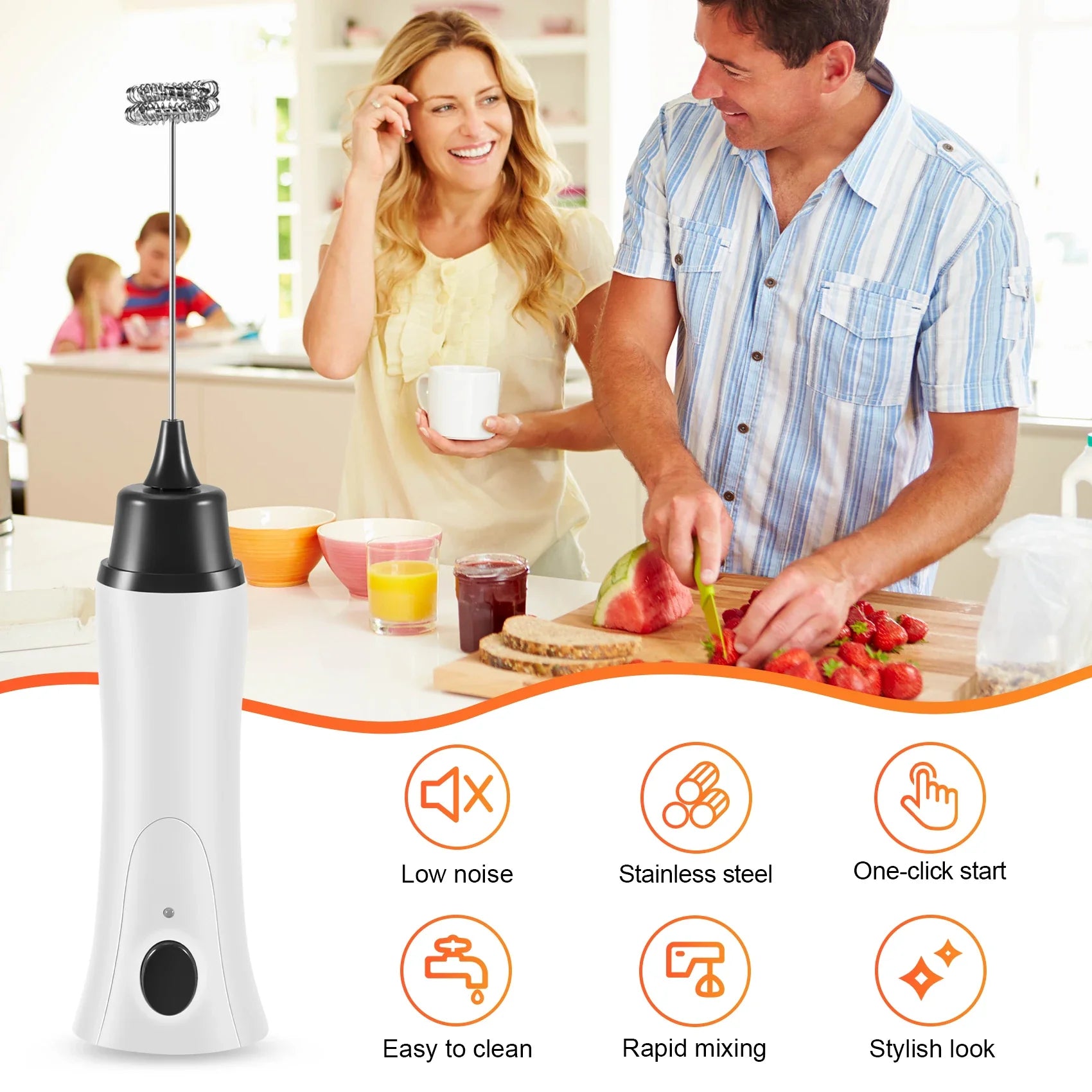 Rechargeable Coffee Beater Handheld Electric Coffee Mixer Frother Automatic Milk Beverage Foamer Cream Whisk Cooking Stirrer Egg Beater With Cover Stainless  with Charging Cable