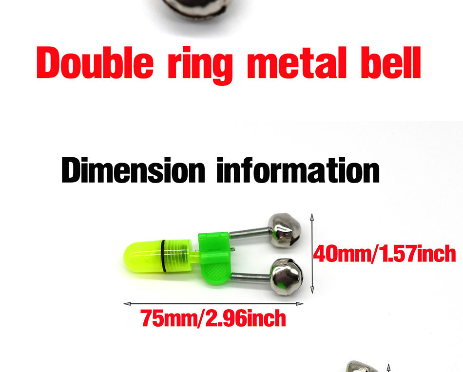 5 Sets LED Night Fishing Rod Bite Bait Alarm Light with Twin Bells Ring Fishing Bite Alarm Indicator On Fishing Rod