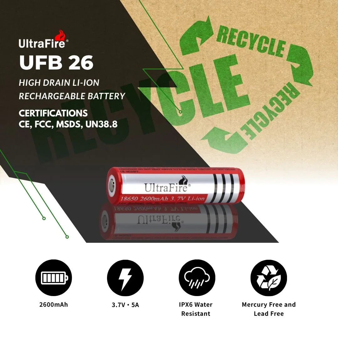 UltraFire® 18650 Rechargeable Battery 2600mAh