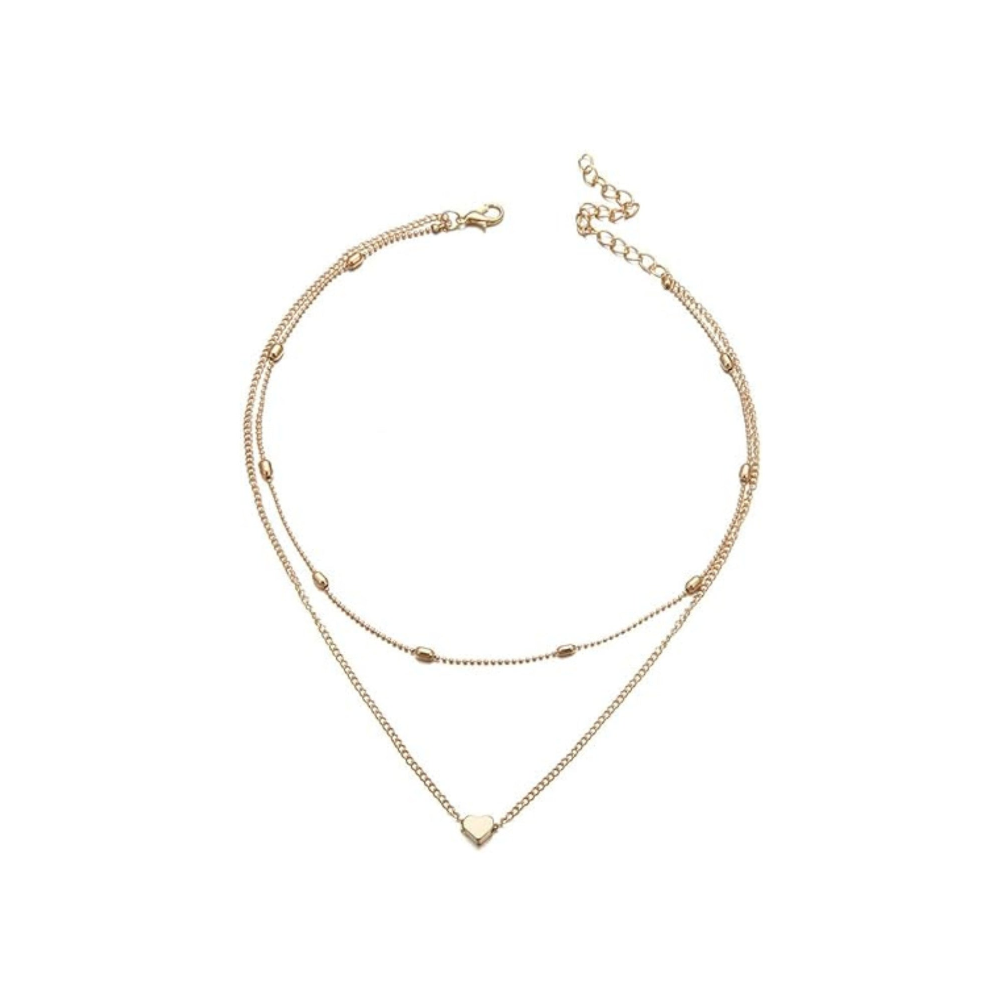 Aluinn Love Heart Layered Choker Necklace Golc Simple Beads Pendant Necklace Simple Chain for Women